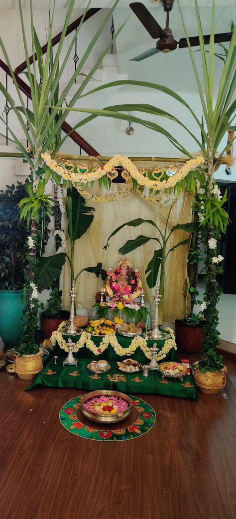 Flower Decoration For Ganpati, Laxmi Pooja, Chaturthi Decoration, Ganesh Chaturthi Decoration, Pooja Decor, Decoration For Ganpati, Pooja Mandir, Pooja Room Door Design, Goddess Decor