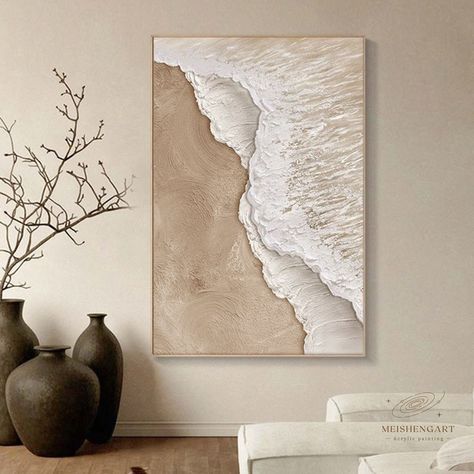 Beach Ocean Waves Abstract Painting Wabi Sabi Wall Art 3D Beige Minimalist Painting Ocean Wave Painting on Canvas Textured Wall Art - Etsy Australia Textured Canvas Art In Bedroom, Belek, Plaster Art Texture Painting, Textured Art Beach, Textured Canvas Art Waves, 3d Textured Wall Art, Putty Canvas Art, Textured Wall Art Living Room, Minimalist Wall Art Living Room