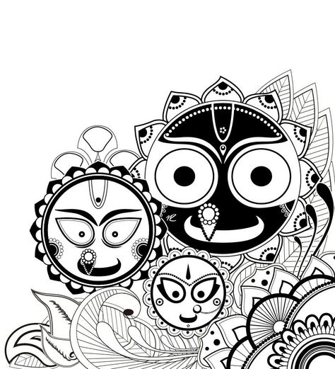 Jagannath Baladeva and Subhadra Puri Jagannath Mandala Art, Puri Jagannath Painting, Jagannath Sketch, Puri Jagannath, Easy Mandala Drawing, Boho Art Drawings, Buddha Art Painting, Doodle Art Drawing, Beautiful Art Paintings