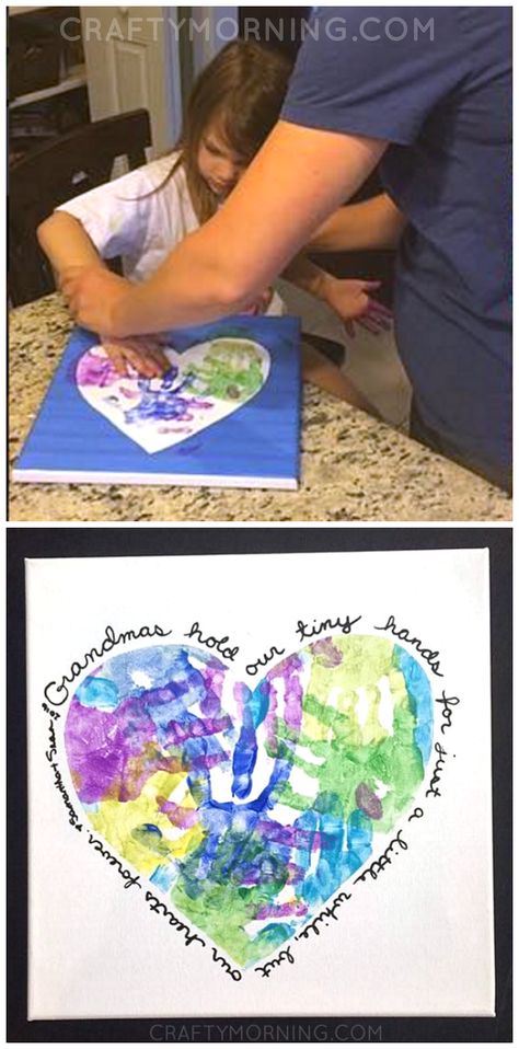 Heart handprint canvas for grandma or mom on Mother's Day! Great craft/gift for kids to make. Grandparents Painting, Handprint Canvas, Heart Handprint, Hand Print Art, Grandparents Day Crafts, Presente Diy, Grandmas Mothers Day Gifts, Skirt Diy, Cadeau Parents