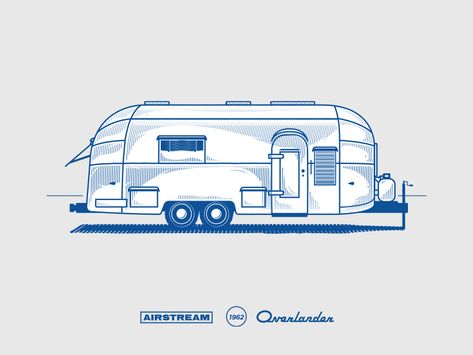 1962 Airstream Overlander by Dustin Sparks Camper Drawing, Trailer Logo, Airstream Decor, Airstream Camping, Camper Curtains, Airstream Living, Airstream Bambi, Airstream For Sale, Camper Art