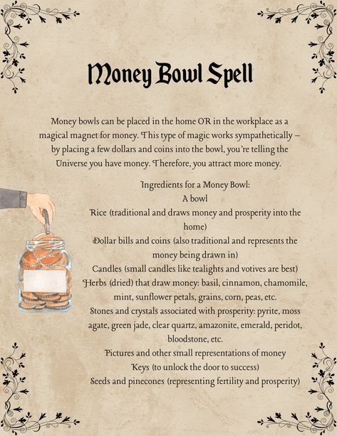 Money Bowls: How to Craft & Cast a Money Bowl Spell Money Bowl Spell, Money Bowl, Money Spells Magic, Witchcraft Spells For Beginners, Grimoire Pages, Money Spells That Work, Prosperity Spell, Spells For Beginners, Witch Rituals