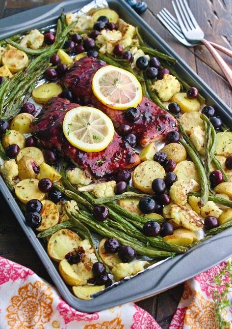 Salmon Balsamic, Salmon Balsamic Glaze, Recipes With Blueberries, Dinner Calendar, Healthy Eating Family, Salmon Meals, Balsamic Salmon, Sheet Pan Supper, Blueberry Balsamic