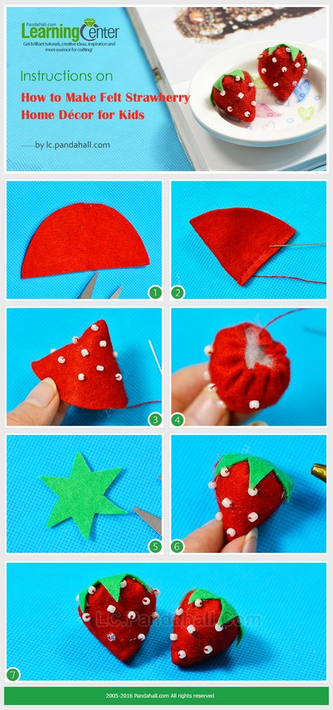 Instructions on How to Make Felt Strawberry Home Décor for Kids How To Make Felt Strawberries, Felt Strawberry, Strawberry Crafts, Color Song, Tips Menjahit, Craft Fair Booth Display, Felt Food Diy, Felt Cupcakes, Teen Library