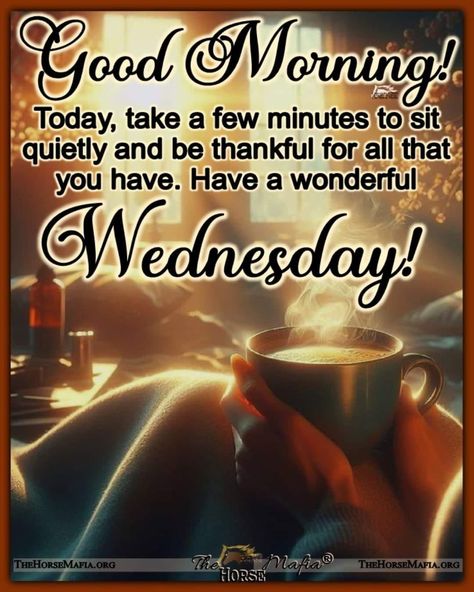 Today, take a few minutes to sit quietly and be thankful for all that you have. Have a wonderful Wednesday day days of the week wednesday hump day wednesday quotes happy wednesday good morning wednesday wednesday quote happy wednesday quotes wednesday morning quotes Happy Wednesday Good Morning, Wednesday Good Morning, Good Morning Scripture, Have A Wonderful Wednesday, Wednesday Morning Greetings, Wednesday Hump Day, Christian Good Morning Quotes, Wednesday Morning Quotes, Morning Scripture