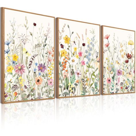 PRICES MAY VARY. 【RUSTIC WATERCOLOR FLOWER WALL ART】Flower canvas wall art is a perfect complement to modern rural themed wall decoration. The blooming flowers bring unique natural beauty to your space, making you feel like you are in the midst of flowers, bringing you a sense of relaxation. 【MATERIAL AND WORKMANSHIP】Botanical wall art canvas are printed on canvas with high-quality fade resistant ink, which will not fade over time. Floral picture is tightly tightened on a wooden sub frame to ens Wildflower Pictures, Flower Canvas Wall Art, Pictures Wall, Floral Wall Art Canvases, Wall Art Colorful, Floral Canvas, Wall Decor Pictures, Floral Wall Decor, Flower Canvas