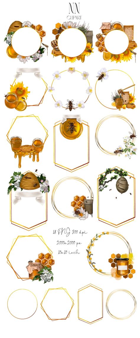 Honey Illustration Design, Bee Honey Design, Bee Frame, Honey Bee Photos, Honey Illustration, Honey Label Design, Honey Art, Honey Logo, Bee Products