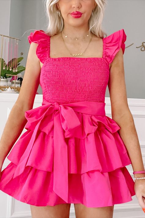 Our best selling sweet sorbet dress is now available in hot pink - this hot pink preppy dress from sassy shortcake is a must have for summer fashion Pink Preppy Dress, Hot Pink Preppy, Sassy Shortcake, Preppy Dress, Layered Ruffle Dress, Hot Pink Dress, Pink Preppy, Stunning Prom Dresses, Preppy Dresses