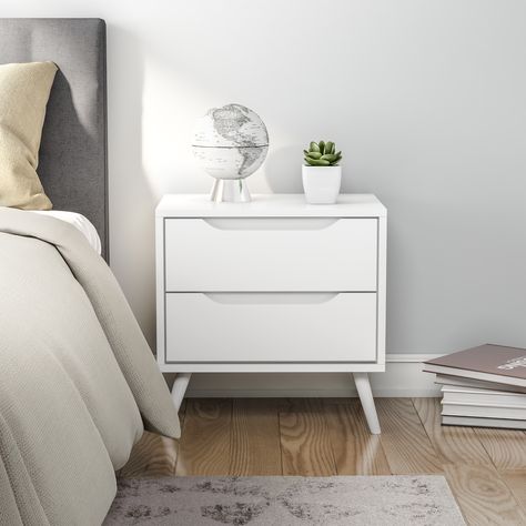 Reka Bentuk Bilik Tidur, Mid Century Modern Nightstand, Hiasan Bilik Tidur, Прикроватные Тумбочки, White Nightstand, Modern Nightstand, Bodo, Bedroom Layouts, Furniture Outlet