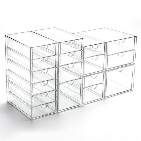 PRICES MAY VARY. Multi-Purpose Organization: Our acrylic drawer organizers are designed to help you organize dresser, office, and bathroom. Desk organizer with drawers are versatile enough to serve as storage solutions for Cosmetics (lipstick, blush, foundation), Office supplies (pen, paper clip, pencil), Handicrafts (various beads, Lego) and art supplies (tape, washi tape, glue), Personal accessories - sunglasses, hair accessories (hair clips, hair ties, alligator clips), jewelry, souvenirs. St Acrylic Lego Storage, Storage Ideas For Art Supplies, Office Snacks Drawer, Office Supply Closet Organization, Nail Supply Organization Ideas, Home Office Closet Organization, Organize Dresser, Acrylic Storage Containers, Stackable Organizers