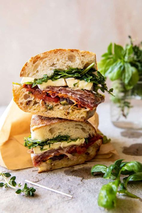 Picnic Style Brie and Prosciutto Sandwich | halfbakedharvest.com Hot Baguette Sandwich, Crusty Bread Sandwich, Fancy Picnic Sandwiches, Gourmet Lunch Sandwiches, Italian Prosciutto Sandwich, Prosciutto Ciabatta Sandwich, Italian Picnic Sandwich, Baguette Sandwiches Ideas, Ciabatta Prosciutto Sandwich