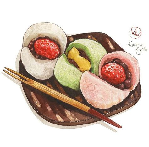 Japanese Food Sketch, Japanese Food Illustration Art, Mochi Drawing, Japanese Cookbook, Food Sketches, Noodle Art, Japanese Food Illustration, Anime Foods, Food Sketch