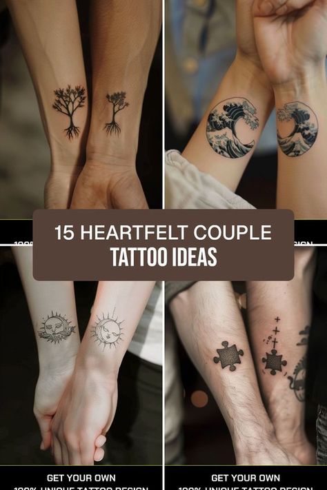 Celebrate your love with special couple tattoos that represent your connection and commitment. From tree and roots designs that symbolize growth together, to meaningful symbols you'll cherish, discover the unique styles that speak to you as a couple. Each tattoo tells a story, reflecting the intimacy you share Couples Wrist Tattoos Marriage, Couples Forearm Tattoos, Unique Family Tattoos For Men, Tattoo Designs For Couples Unique, Yin Yang Tattoos Couple, Partner Tattoos Couples Ideas, Rooted Tree Tattoo, Tattoo That Represents Love, Male And Female Matching Tattoos