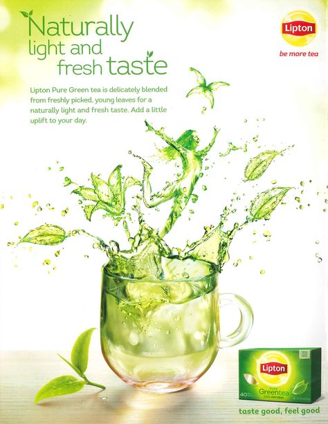 Lipton Green Tea ad circa 2015. Tea Poster Design Ideas, Tea Advertising Design, Tea Poster Design, Poster Design Ideas Creative, Advertising Design Poster, Products Illustration, Drink Image, Tea Advertising, Lipton Green Tea