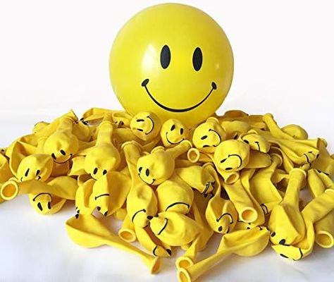 On Happy Dude Theme - first brithday Balloons Smiley Face Birthday Party, Smiley Face Party, Smiley Face Gifts, Smiley Face Birthday, Emoji Balloon, Black And White Balloons, Yellow Smiley Face, Yellow Balloons, 90s Theme