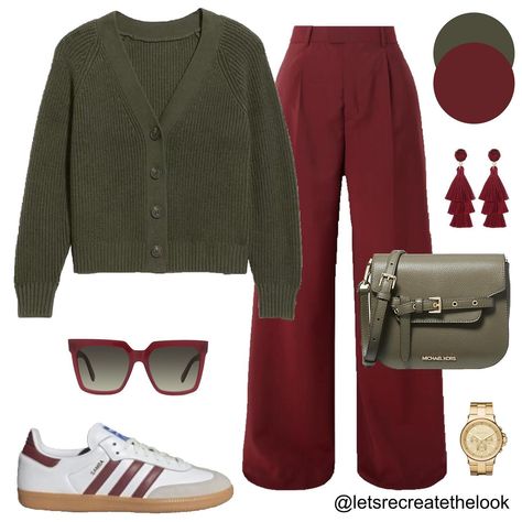 Burgundy x Green - 4 Outfit Ideas 🍷🌲 Burgundy is one of the IT colors for fall! It’s one of my favorite colors for fall as well. Today I will be sharing some of my favorite colors to pair burgundy. First up is shades of green. Here are four different shades of green to try pairing with burgundy. Save this post for style inspo and look in your closet to see if you have any of these colors and try pairing them together to maximize your wardrobe! Which shade of green is your favorite to pair w... Wine Cardigan Outfit, Burgundy Dress Outfit, Color Outfits, Burgundy Outfit, Different Shades Of Green, Dressy Fashion, Picture Outfits, Cardigan Outfits, Casual Chic Outfit