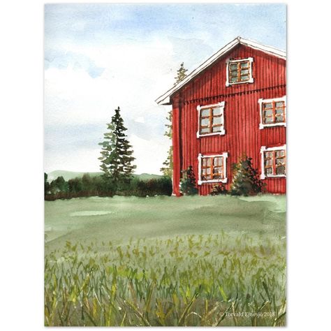 Watercolour Notebook, House Notebook, Scandinavian Painting, Painting Notebook, Swedish Homes, Nordic Painting, Painting Journal, Sweden House, Forest Drawing