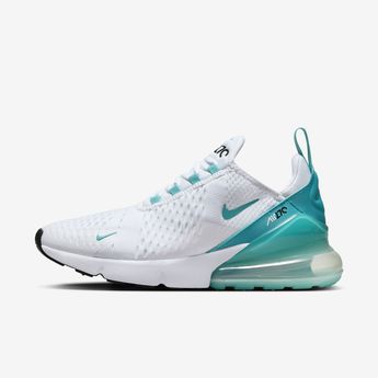 Nike's first lifestyle Air Max brings you style, comfort and big attitude in the Nike Air Max 270. The design draws inspiration from Air Max icons, showcasing Nike's greatest innovation with its large window and fresh array of colors. Nike Air Max 270 Teal, Nike 270 Shoes, Air 270 Nike, Nike Air Max 270 Blue, 270 Air Max Shoes, Nike 270s, Popular Nike Shoes, Nike Air Max 270 Women, Air Maxes