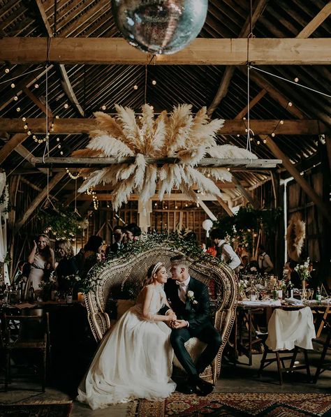 Rustic Wedding Decor and Pampas Grass Installation At Barn Wedding Rustic Barn Wedding Decorations, Lake District Wedding, Sunflower Wedding Bouquet, Barn Wedding Decorations, Wedding Chandelier, Grass Wedding, Boho Wedding Inspiration, Rock My Wedding, Future Wedding Plans