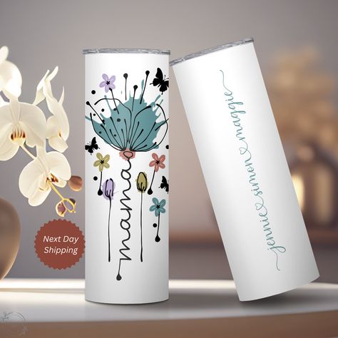 Personalized Floral Mama Tumbler With Straw Gift Idea For Mothers Day Custom Mama Travel Mug With Kid Name Gift For Mama To Go Cup With Name by IzzyJoyStudio on Etsy Cup With Name, To Go Cup, Mama Tumbler, Name Gifts, Tumbler With Straw, 20oz Tumbler, Yum Yum, Tumbler Designs, Kid Names