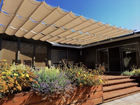 Pergola Cover, Solar Screen, Carport Patio, Deck Shade, Canvas Awnings, Retractable Shade, Shade Ideas, Canvas Canopy, Retractable Awnings