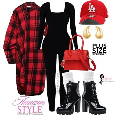 The Style by D. Ni&apos;Cole™ Way's Amazon Page College Homecoming Outfit Hbcu Party, Red Winter Outfits Black Women, Fall Designer Outfits, Amazon Winter Outfits 2024, Red Bustier Top Outfit, First Date Plus Size Outfit, Bodysuit Outfit Ideas Black Women, Red Outfit Ideas Black Women, Red Clothes Outfits