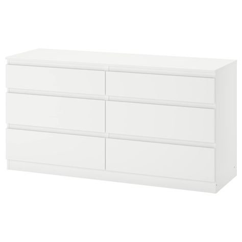 KULLEN 6-drawer dresser, white, 551/8x283/8" Of course your home should be a safe place for the entire family. That’s why hardware is included so that you can attach the chest of drawers to the wall. Ikea Kullen, Plastic Edging, Ikea Family, 6 Drawer Dresser, Small Drawers, Bedroom Inspo, Drawer Fronts, Particle Board, Dresser Drawers