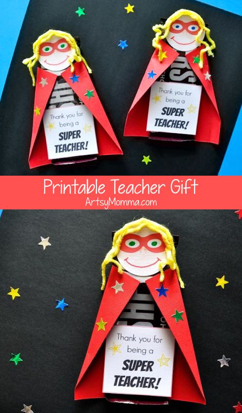 Teacher Appreciation Activity, Teacher Appreciation Gift Diy, Crafts For Teacher Appreciation, Superhero Teacher Appreciation Gifts, Diy Cards For Teachers, Bee Teacher Gifts, Superhero Gift Ideas, Cheap Teacher Appreciation Gifts, Superhero Candy