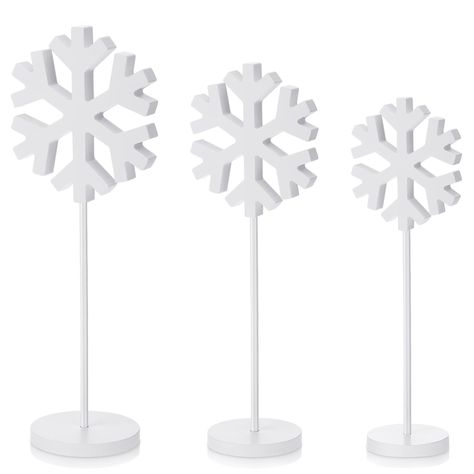 PRICES MAY VARY. Package Details: you will receive 3 different sizes of snowflake standing decorations to add beauty to your home, sufficient number to meet your decoration and use needs, you can also share them with your family and friends 3 Different sizes: these snowflake decorations have large, medium and small 3 sizes, different sizes to meet your different use and decorative needs, and can bring you different decorative effects Classic Snowflake Design: this standing snowflake decorated wi White Aesthetic Christmas, Snowflake Centerpiece, Standing Decorations, Winter Christmas Party, Aesthetic Christmas Decor, Snowflake Centerpieces, Christmas Party Decoration, Wooden Snowflakes, Snowflake Decorations