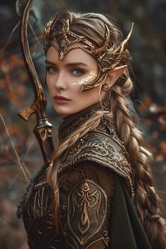 Faerie Queen Fantasy Art, Elven Fantasy Art, Fae Species, Elven Artwork, Female Legolas, Elf Queen Costume, Elven Warrior Female, Fae Knight, Elf Warrior Female