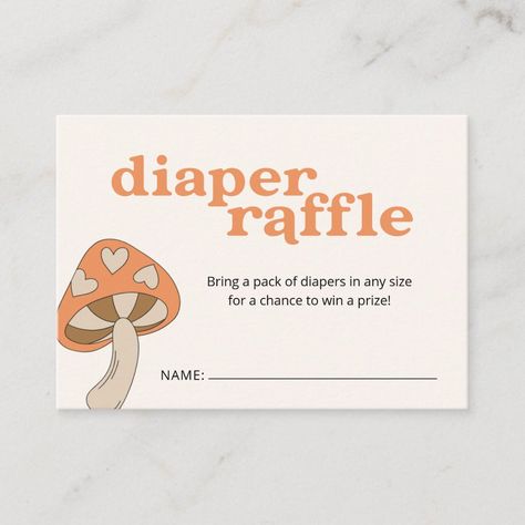 Our adorable Mushroom Baby Shower Invitation Suite makes your baby shower inviting and sweet! This enclosure card features a cute mushroom with hearts on top, and the text “Diaper Raffle” in fun, trendy typography. The perfect enclosure to accompany our Mushroom baby shower invitation to show off how excited you are about welcoming a new baby into your family. Additional colors, layouts, enclosures, and day-of items are available in our Zazzle shop! If you need any further customization please m Baby Shower Mushroom Theme, Mushroom Gender Reveal, Mushroom Theme Baby Shower Ideas, Mushroom Themed Baby Shower Ideas, Mushroom Baby Shower Theme, Nature Themed Baby Shower Ideas, Cottagecore Baby Shower Ideas, Cottage Core Baby Shower Theme, Mushroom Baby Shower Ideas