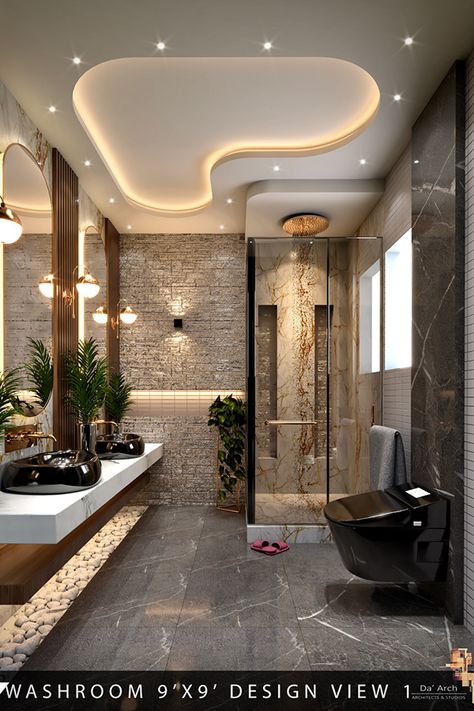 Modern washroom design on Behance Modern Washroom Design, Fancy Bathroom, Luxury Ceiling Design, Washroom Decor, Pop Ceiling Design, Bathroom Decor Luxury, Washroom Design, Ceiling Design Modern, Bathroom Design Luxury