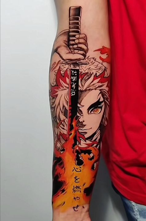 Demon Slayer Tattoo Ideas Rengoku, Anime Leg Sleeve Tattoo, Anime Leg Tattoo, Demonslayer Tattoo, Anime Tattoos For Men, Demon Slayer Tattoo Ideas, Demon Slayer Tattoo, Dark Souls Tattoo, Half Sleeve Tattoos Sketches