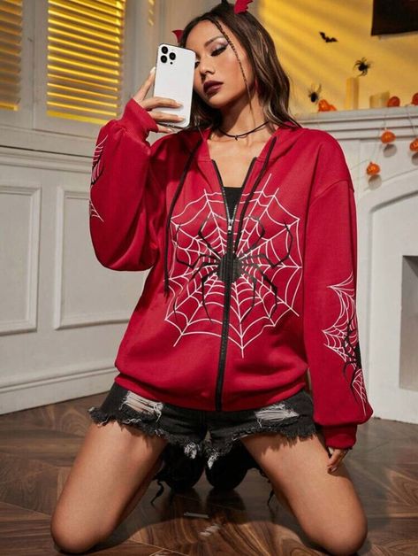 Stand Collar Top, Marvel Clothes, Hoodie Streetwear, Women Sweatshirts, Halloween Spider Web, Hooded Sweatshirt Men, Casual Hat, Halloween Spider, Women's Shapewear