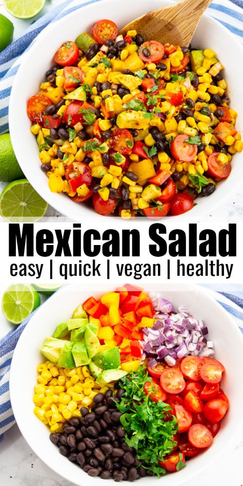 Vegan Mexican Salad, Salad With Cilantro Lime Dressing, Mexican Salad Recipes, Mexican Salad, Salsa Guacamole, Mexican Salads, Vegetarian Mexican, Easy Vegan Recipes, Cilantro Lime Dressing