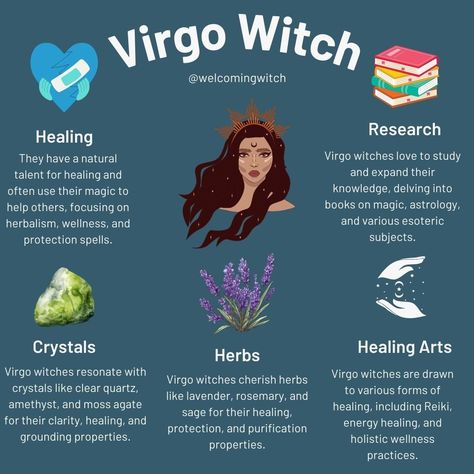 🌿✨ Virgo witches thrive on healing, precision, and practical magic. With a love for herbs, crystals, and organized rituals, we bring clarity and grounded energy to our craft. 🌟🔮 #VirgoWitch #EarthMagic #HerbalMagic #CrystalHealing #WitchyVibes #Virgo #witch #zodiac #witchesofinstagram #astrology #witchcraft Virgo Witch Aesthetic, Herbs For Virgo, Virgo Hobbies, Herbs Of Virgo, Virgo Herbs, Virgo Witch, Crystals For Virgo, Virgo Crystals, Virgo New Moon