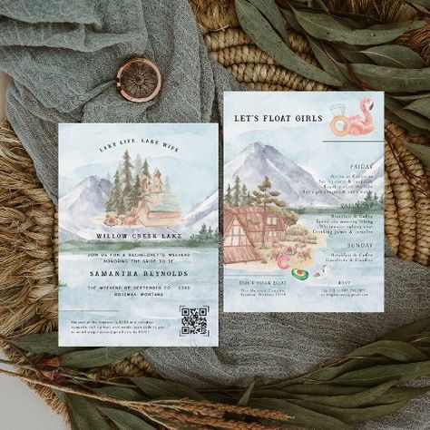 Illustrated Lake Camping | Bachelorette Weekend Invitation #ad Last Fling Before The Ring, Camping Bachelorette, Trendy Watercolor, Bachelorette Weekend Invitations, Lake Camping, Awesome Bachelorette Party, Chic Bridal Showers, Fun Invitations, Pre Wedding Party