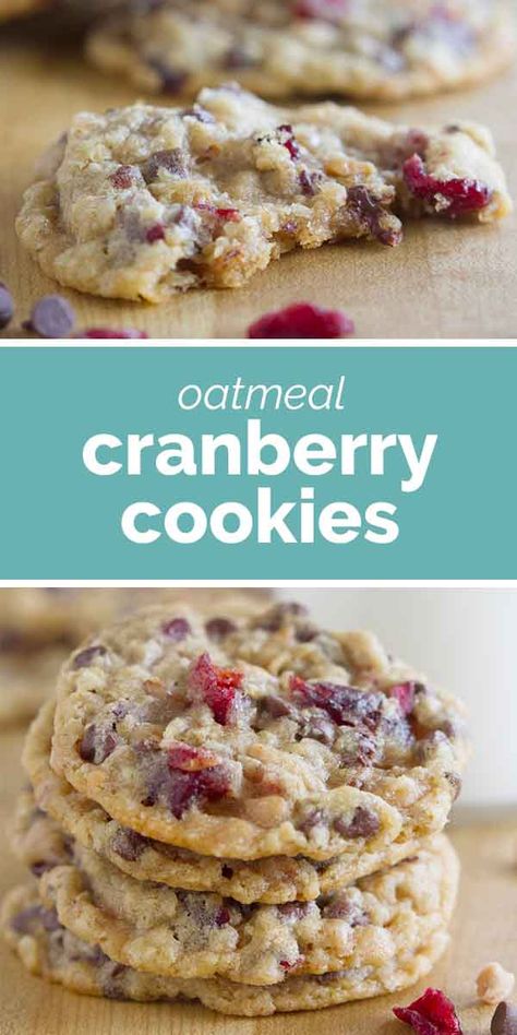 These Oatmeal Cranberry Cookies are packed with chocolate chips, toffee pieces and dried cranberries for a cookie that will leave you craving more. Oatmeal Cranberry Cookies Recipe, Holiday Baking Recipes Christmas, White Chocolate Oatmeal, Simple Holiday Cookie Recipes, Cranberry Oatmeal, Cranberry White Chocolate, Cranberry Bars, Oatmeal Cranberry Cookies, Chocolate Cranberry