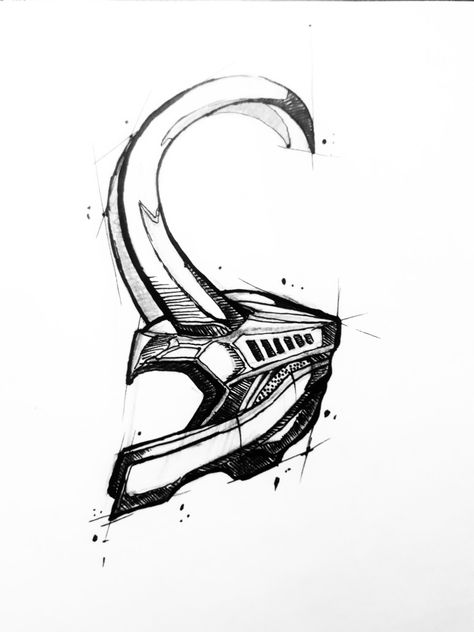 Loki Tatoos, Loki Tattoo Marvel, Loki Helmet Drawing, Loki Drawing Sketches, Loki Helmet Tattoo, Marvel Tattoo Design, Loki Tattoo Ideas, Loki Sketch, Loki's Helmet