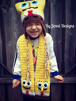 By Jenni Designs: Free Crochet Pattern: Spongebob Squarepants Inspired Hat Crochet Spongebob, Spongebob Diy, Hats To Crochet, Crochet Sets, Extra Yarn, Yarn Patterns, Crochet Kids, Crochet Mittens, Crochet Set