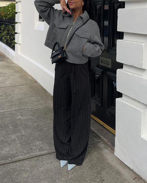 Pinstripe pants >>> Pinstripe Pant Outfit, Black Pinstripe Pants Outfit For Work, Pinstripe Midi Skirt, Navy Blue Pinstripe Pants Outfit Women, Styling Pinstripe Pants, Gray Striped Pants Outfit, Striped Dress Pants Outfit, Grey Pinstripe Pants Outfit, Grey Pinstripe Trousers Outfit