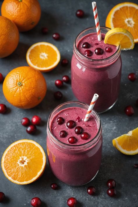 A photo of a  Cranberry Orange Fall Smoothie which is a type of fall smoothie Cranberry Orange Smoothie, Cranberry Apple Smoothie, Fall Smoothie Recipes, Autumn Smoothie, Cranberry Smoothie Recipes, Winter Smoothie, Christmas Smoothies, Winter Smoothies, Apple Smoothie Recipes