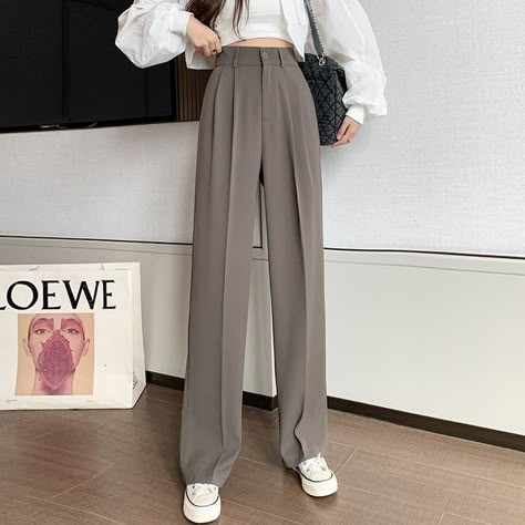 Indiclofie - High-Waist Wide-Leg Dress Pants Suit Pants Women, Formal Pants Women, Pants Women Casual, Korean Pants, Ol Fashion, Wide Leg Pants Outfit, Wide Leg Pants Women, Slim Straight Pants, Leg Pants Outfit