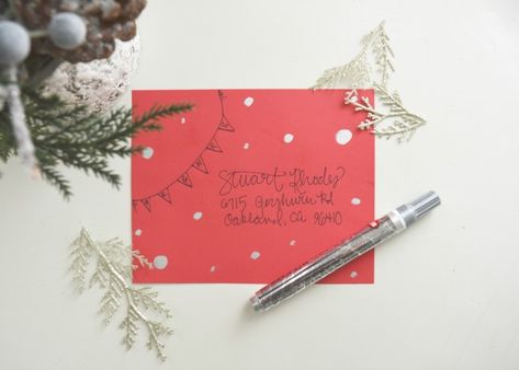 11 Creative Ways To Address Christmas Cards Christmas Card Envelopes Decorating Diy, Cute Ways To Address Christmas Cards, Holiday Card Envelope Addressing, How To Address Christmas Cards, Christmas Envelope Art Diy, Addressing Christmas Cards Envelopes, Addressing Christmas Envelopes, Ways To Address Christmas Cards, Christmas Card Envelopes Addressing