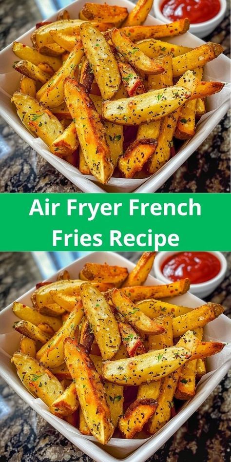 Healthy Air Fryer French Fries: crispy, easy to make, and ready in minutes. A tasty side dish for any meal! Crispy Homemade Fries, Homemade Air Fryer French Fries, Healthy French Fries, Air Fry French Fries, Deep Fried French Fries, Air Fryer Fries, Healthy Fries, Air Fryer French Fries, Making French Fries