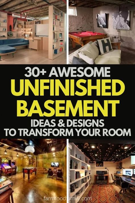 31+ Unfinished Basement Ideas & Designs To Spruce Up Your Room (2022) Unfinished Basement Decorating, Unfinished Basement Bedroom, Unfinished Basement Ceiling, Cheap Basement Ideas, Basement Gym Ideas, Unfinished Basement Ideas, Basement Organization, Old Basement, Basement Fireplace