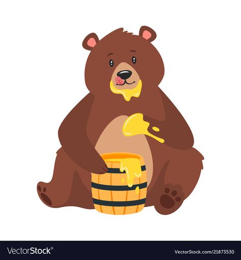 Bear Eating Honey Illustration, Bear And Honey Illustration, Bear Eating Illustration, Bear Character Design, Honey Illustration, Bear Vector, Cute Birthday Pictures, Bear Character, Honey Bear