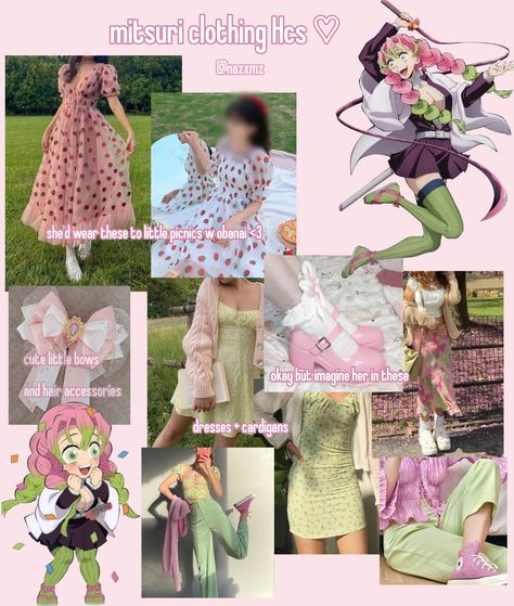 Mitsuri Kanroji Inspired Outfit, Mitsuri Kanroji Outfit Ideas, Mitsuri Outfit Ideas, Mitsuri Inspired Outfit, Mitsuri Clothes, Mitsuri Kanroji Outfit, Clothes Stayl, Character Inspired Outfits Anime, Mitsuri Outfit