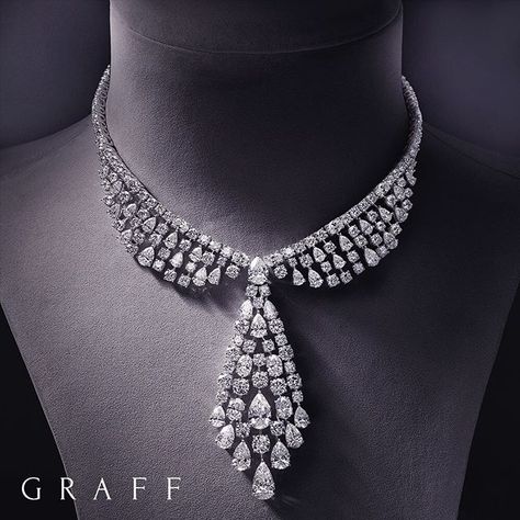 Masterful Craftsmanship At Graff, we are extremely proud of our expertise in diamond design and craftsmanship.  At our atelier in London, the flow and fullness of each jewellery piece is juxtaposed to magnificent effect – perfectly epitomised by this necklace, which features 66.35 carats of diamonds. #GraffDiamonds #DiamondNecklace #HighJewellery #OneOfAKind Graff Jewelry, Graff Diamonds, Hammered Silver Jewelry, Real Diamond Necklace, Diamond Pendants Designs, Diamond Necklace Designs, High Jewellery, Bridal Diamond Jewellery, Diamond Necklace Set