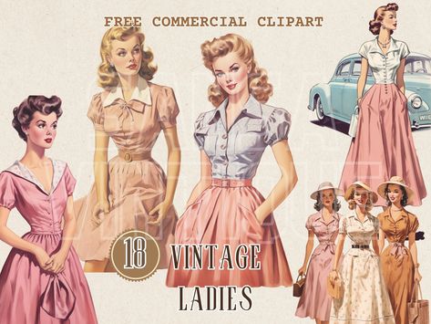 Step into the glamorous world of the 1950s with our "Vintage 1950s Lady Fashion Illustration Set," featuring stylish depictions of elegant women adorned in classic 1950s attire. Perfect for a variety of creative projects and activities, these illustrations capture the timeless elegance and sophistication of retro fashion. Whether you're designing retro-themed invitations, creating digital collages, or crafting fashion mood boards, these chic illustrations will transport you back to the golden er 50s Fashion Glamour, 50s Fashion Plates, 1940-1950 Fashion, 1950s Womens Fashion, 1950s Summer Fashion, Vintage 1950s Aesthetic, Fashionista Illustration, Chic Illustration, 1950s Woman